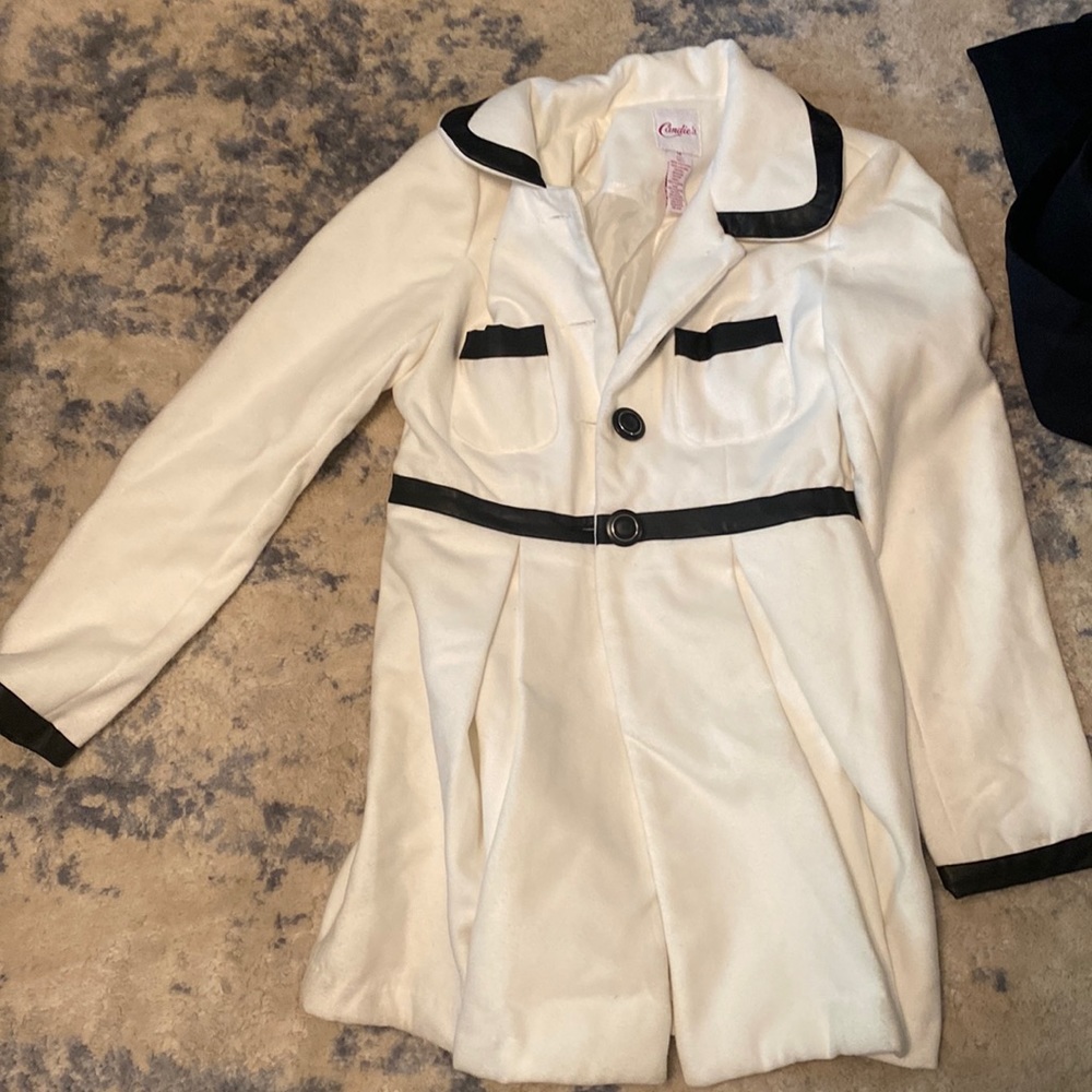Cream and black faux leather trimmed Candies pea coat. Size medium